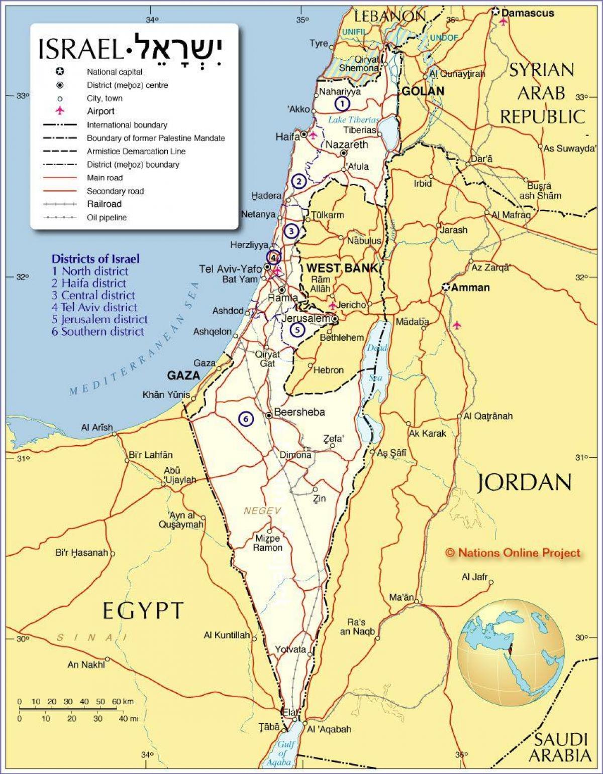 israel regiões mapa